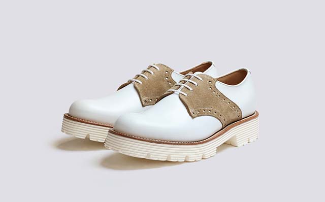 Grenson The Rack L16 Tess Womens Brogues in White Leather/Suede GRS212757